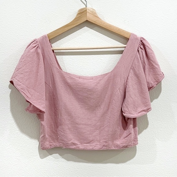 BLASHE Linen Pink Button Crop Top Size M - Picture 2 of 8